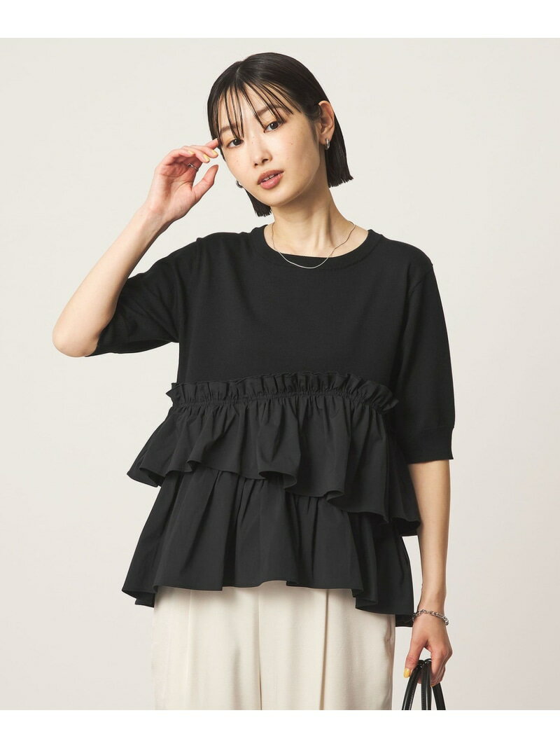 ティアード ドッキング 5分袖 プルオーバー ニット UNITED ARROWS green label relaxing ユナイテッドアローズ グリーンレーベルリラクシング トップス ニット ブラック