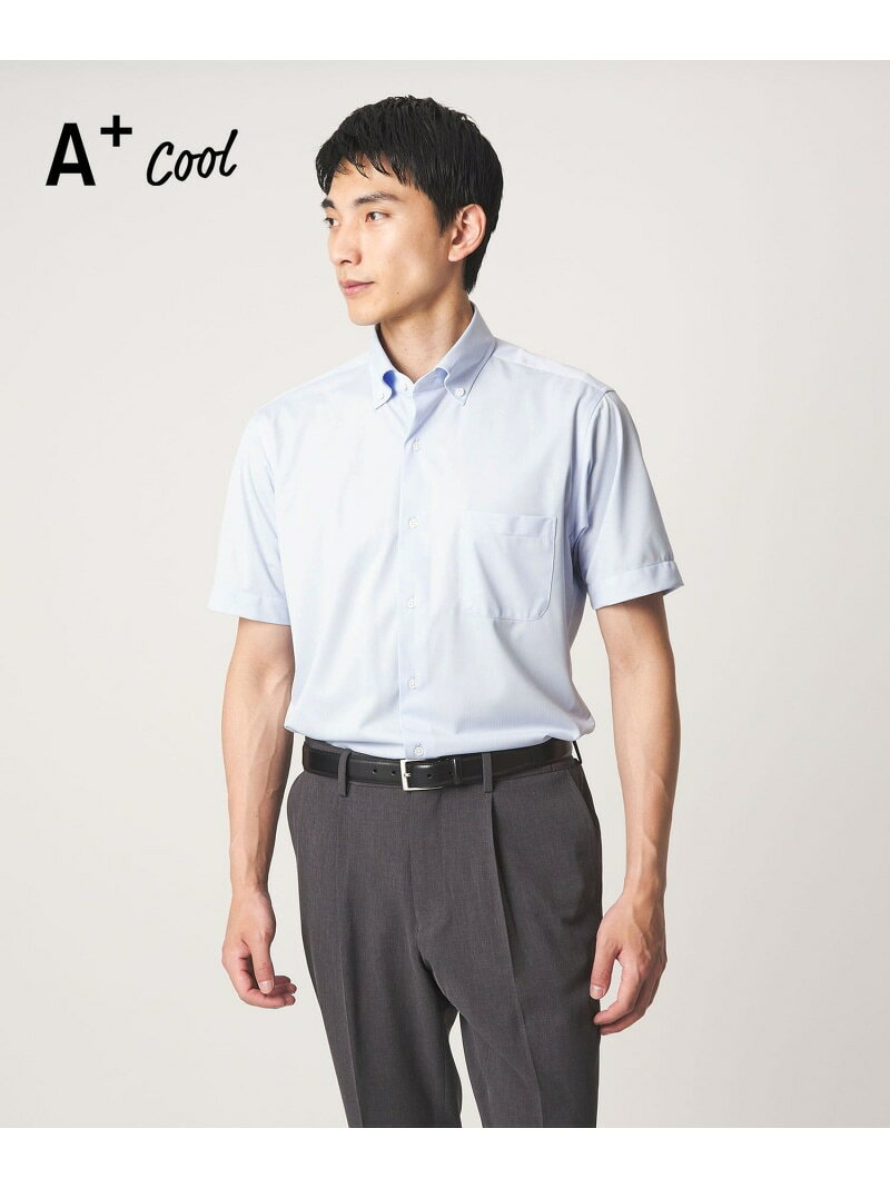 樂天商城 - A+ COOL Pトリコット シャドーストライプ スタンダード ボタンダウン 半袖 ドレスシャツ -ストレッチ・イージーアイロン・接触冷感・吸水速乾- UNITED ARROWS green label relaxing ユナイテッドアローズ グリーンレーベルリラクシング トップ【送料無料】[Rakuten Fashion]
