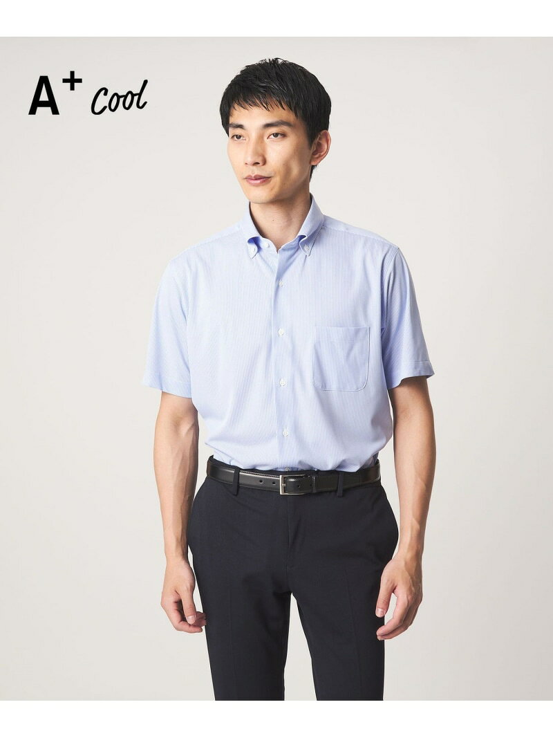 樂天商城 - A+ COOL Pトリコット ナローストライプ スタンダード ボタンダウン 半袖 ドレスシャツ -ストレッチ・イージーアイロン・接触冷感・吸水速乾- UNITED ARROWS green label relaxing ユナイテッドアローズ グリーンレーベルリラクシング トップス 【送料無料】[Rakuten Fashion]