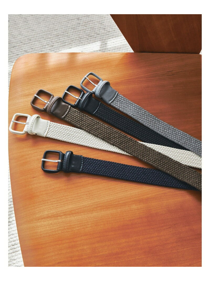 Rakuten - レザー バックル ゴムメッシュ ベルト UNITED ARROWS green label relaxing ユナイテッドアローズ グリーンレーベルリラクシング ファッション雑貨 ベルト ブラウン ネイビー グレー ホワイト ブラック【送料無料】[Rakuten Fashion]