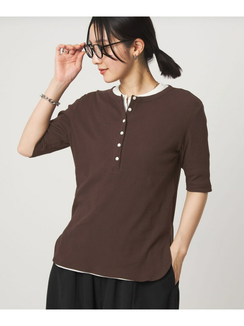 樂天商城 - 【WEB限定】＜at ease＞シアーテレコ ヘンリーネック ショートスリーブ カットソー UNITED ARROWS green label relaxing ユナイテッドアローズ グリーンレーベルリラクシング トップス カットソー・Tシャツ ブラック ホワイト ブラウン【送料無料】[Rakuten Fashion]