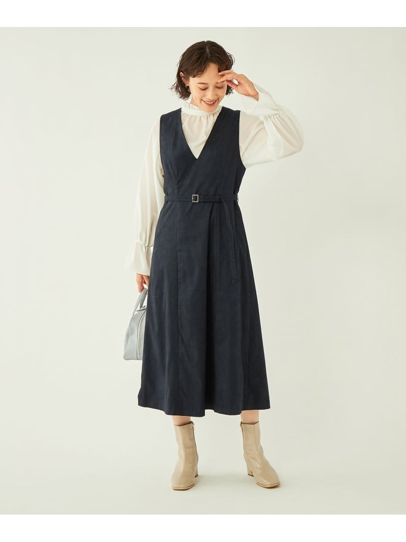 【SALE／40%OFF】フェイクスウェード Vネック ベルト ジャンパースカート UNITED ARROWS green label relaxing ユナイテッドアローズ グリーンレーベルリラクシング ワンピース・ドレス ジャンパースカート ネイビー ホワイト【RBA_E】【送料無料】[Rakuten Fashion]のサムネイル