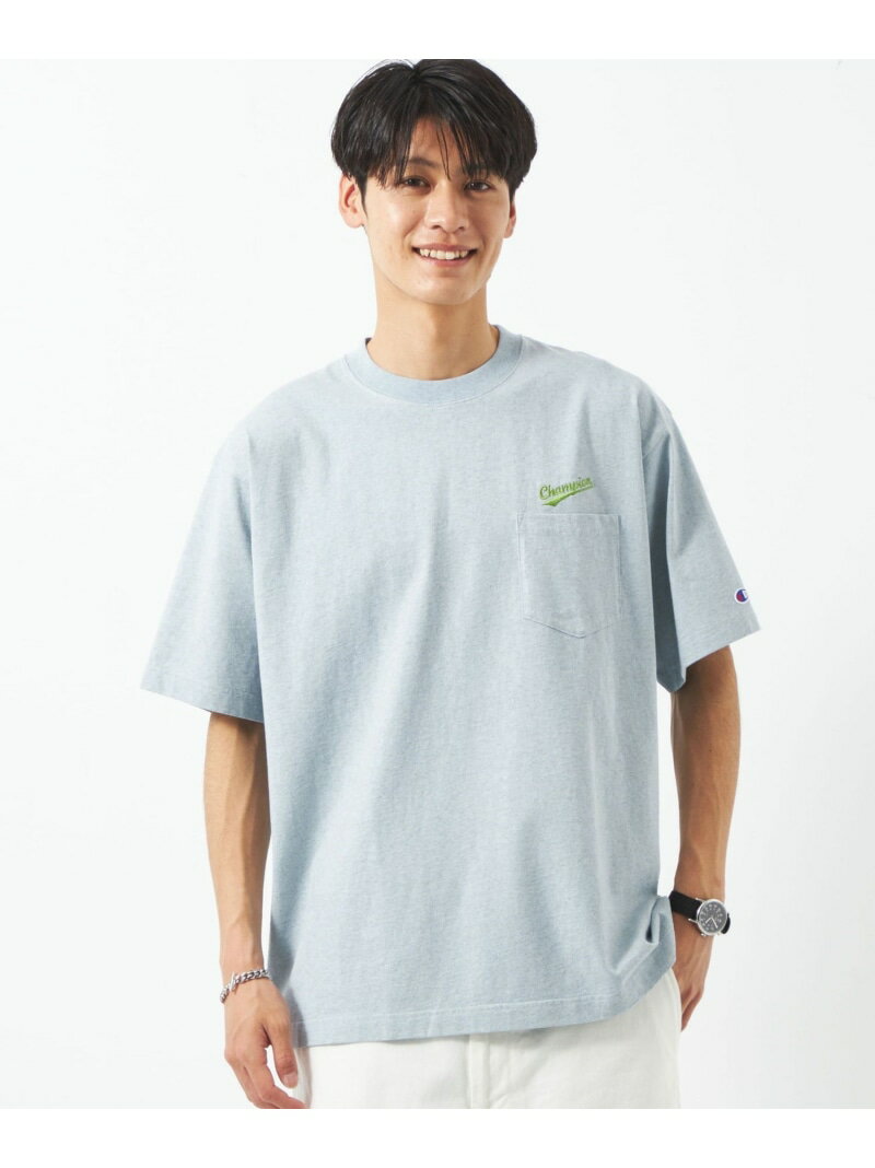 【別注】＜Champion green label relaxing＞ロゴ ポケット Tシャツ UNITED ARROWS green label relaxing ユナイテッドアローズ グリーンレーベルリラクシング トップス カットソー Tシャツ ブルー ホワイト グレー ピンク【送料無料】 Rakuten Fashion