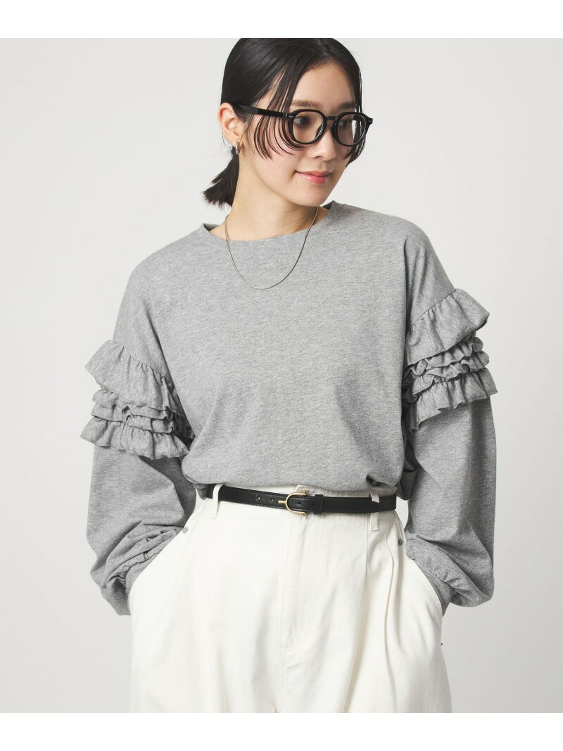 【WEB限定】＜at ease＞袖フリル プルオーバー カットソー UNITED ARROWS green label relaxing ユナイテッドアローズ グリーンレーベルリラクシング トップス カットソー・Tシャツ グレー ホワイト ブラック【送料無料】[Rakuten Fashion]