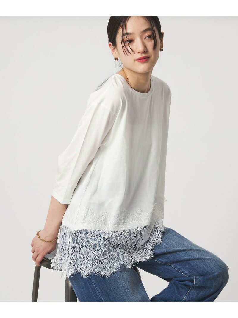 乐天商城 - スソ レース プルオーバー カットソー UNITED ARROWS green label relaxing ユナイテッドアローズ グリーンレーベルリラクシング トップス カットソー・Tシャツ ブラック ホワイト【送料無料】[Rakuten Fashion]