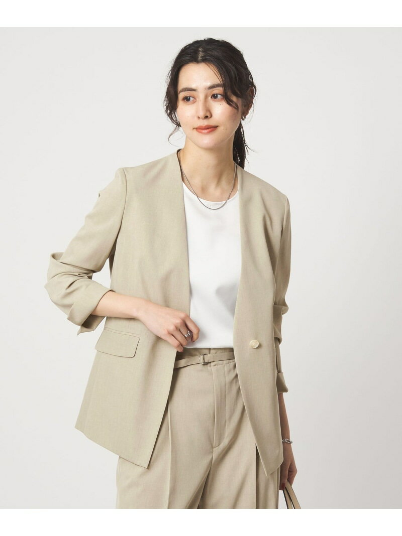 Rakuten - [size SHORTあり]サラフール ノーラペル ジャケット ストレッチ 接触冷感 UVカット UNITED ARROWS green label relaxing ユナイテッドアローズ グリーンレーベルリラクシング ジャケット・アウター ノーカラージャケット ブラック ベージュ ネ【送料無料】[Rakuten Fashion]