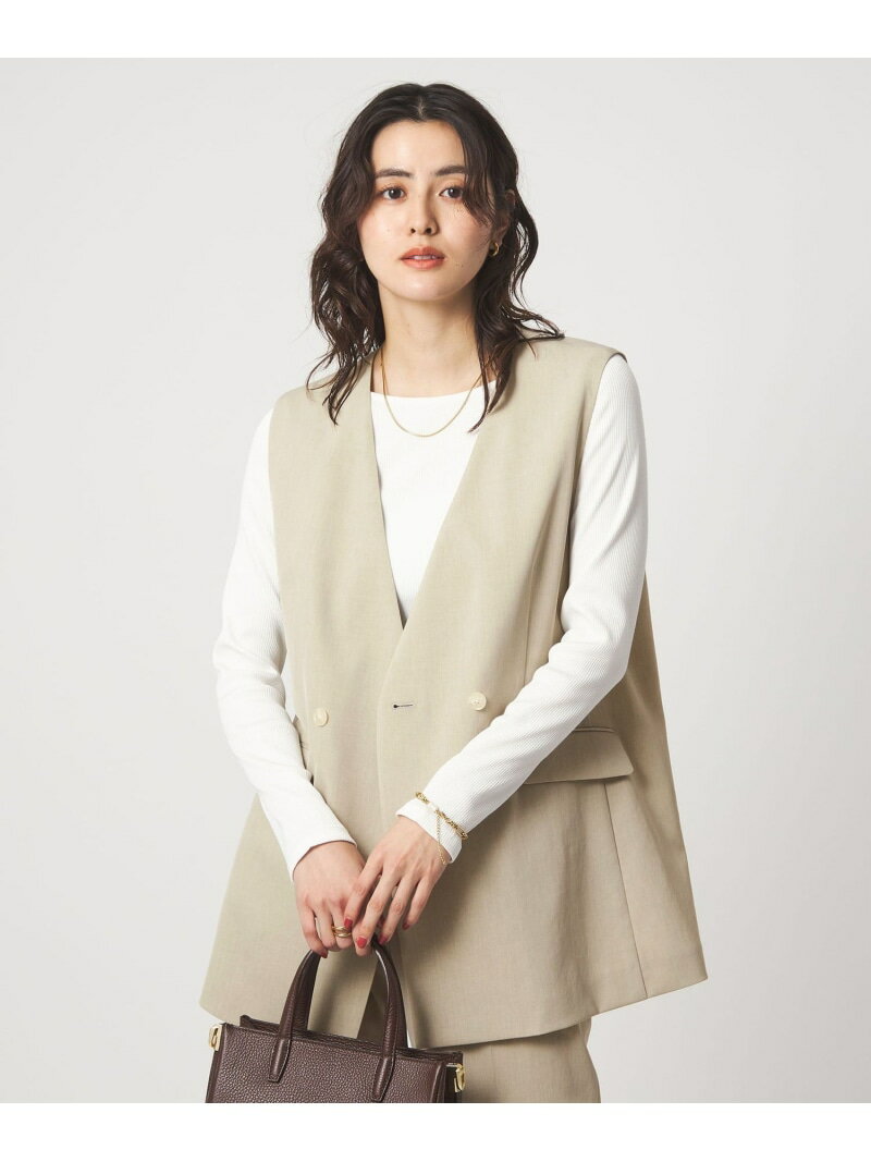 Rakuten - [size SHORTあり]サラフール ノーラペル ジレ ストレッチ UVカット UNITED ARROWS green label relaxing ユナイテッドアローズ グリーンレーベルリラクシング ジャケット・アウター ノーカラージャケット ベージュ ネイビー【送料無料】[Rakuten Fashion]