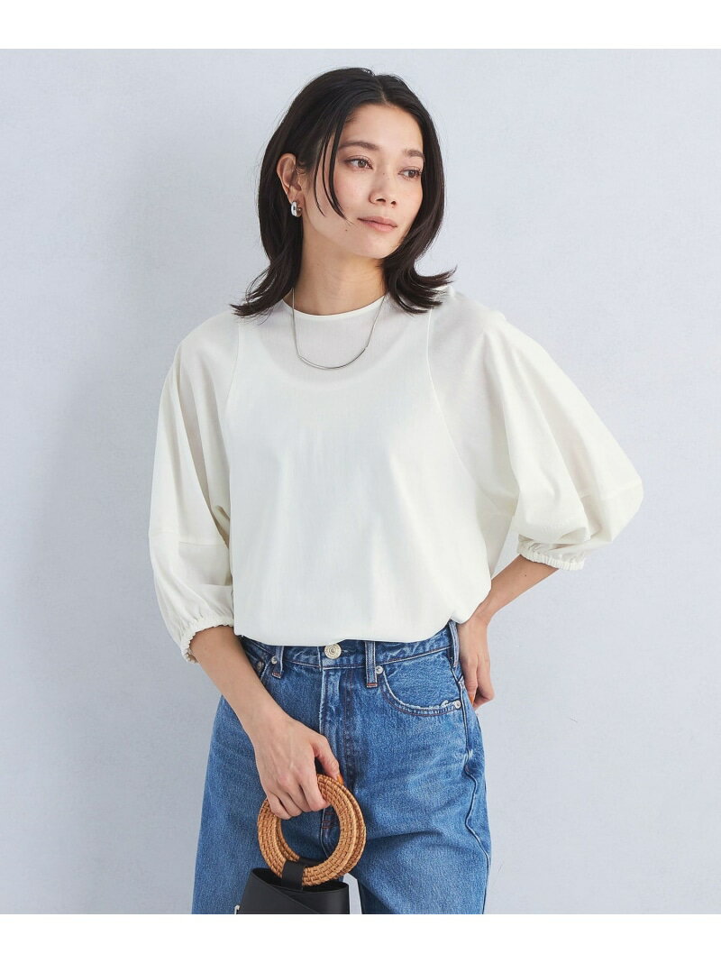 【SALE／50%OFF】トリコット ランタンスリーブ プルオーバー カットソー -接触冷感- UNITED ARROWS green label relaxing ユナイテッドアローズ グリーンレーベルリラクシング トップス カットソー・Tシャツ ブラック ホワイト【RBA_E】[Rakuten Fashion]のサムネイル