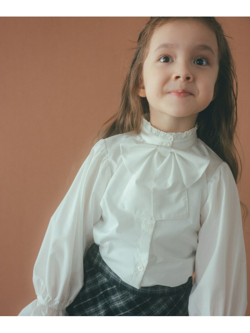 スタンドカラー フリルリボン ブラウス/ キッズ 110cm-130cm UNITED ARROWS green label relaxing ユナイテッドアローズ グリーンレーベルリラクシング トップス シャツ・ブラウス ホワイト[Rakuten Fashion]