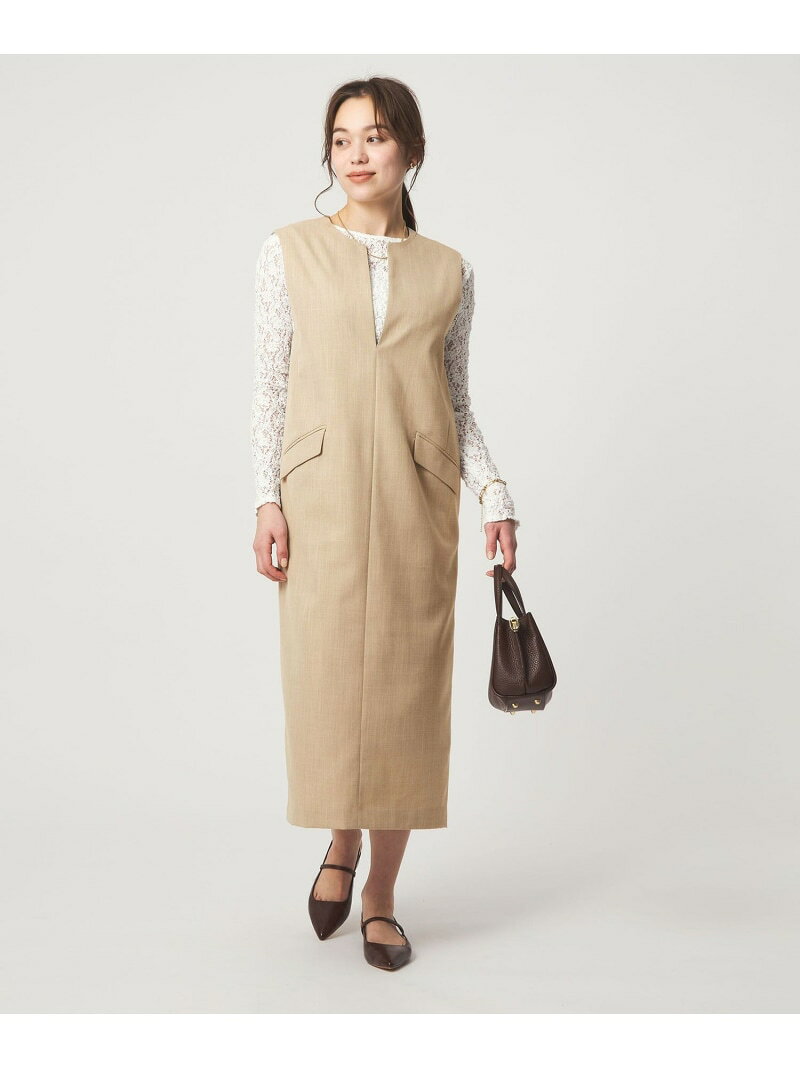 乐天商城 - 【SALE／25%OFF】[size SHORTあり]リネンライク キーネック ジャンパースカート UNITED ARROWS green label relaxing ユナイテッドアローズ グリーンレーベルリラクシング ワンピース・ドレス ジャンパースカート ベージュ ブラック 【RBA_E】【送料無料】[Rakuten Fashion]