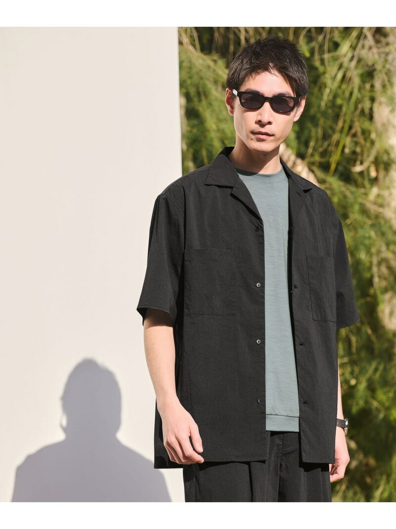 Rakuten - WONDER CLOTH オープンカラー 3ポケット 半袖シャツ -ストレッチ・接触冷感・吸水速乾- UNITED ARROWS green label relaxing ユナイテッドアローズ グリーンレーベルリラクシング トップス シャツ・ブラウス グレー ブラック【送料無料】[Rakuten Fashion]
