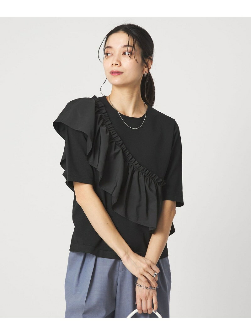 樂天商城 - フリル ドッキング 5分袖 ニット プルオーバー ウォッシャブル UNITED ARROWS green label relaxing ユナイテッドアローズ グリーンレーベルリラクシング トップス ニット ブラック ホワイト【送料無料】[Rakuten Fashion]