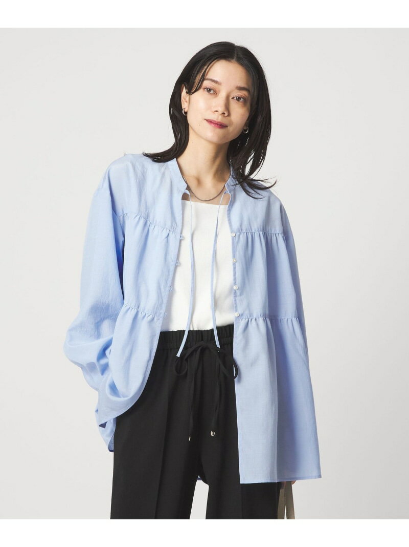 ボリューム ギャザー ハオリ ブラウス UVカット 接触冷感 UNITED ARROWS green label relaxing ユナイテッドアローズ グリーンレーベルリラクシング トップス シャツ・ブラウス ブルー グレー ホワイト【先行予約】*【送料無料】[Rakuten Fashion]