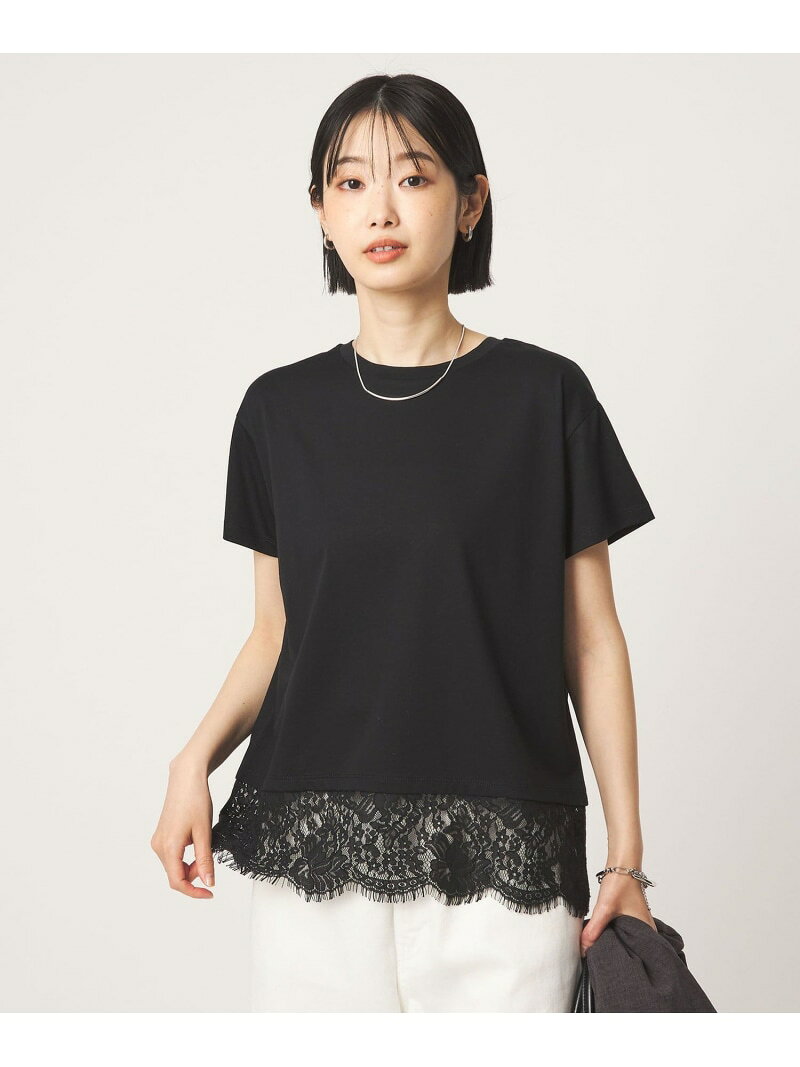 【SALE／10%OFF】スソ レース ショートスリーブ カットソー UNITED ARROWS green label relaxing ユナイテッドアローズ グリーンレーベルリラクシング トップス カットソー・Tシャツ ブラウン ブラック ホワイト【RBA_E】【送料無料】[Rakuten Fashion]