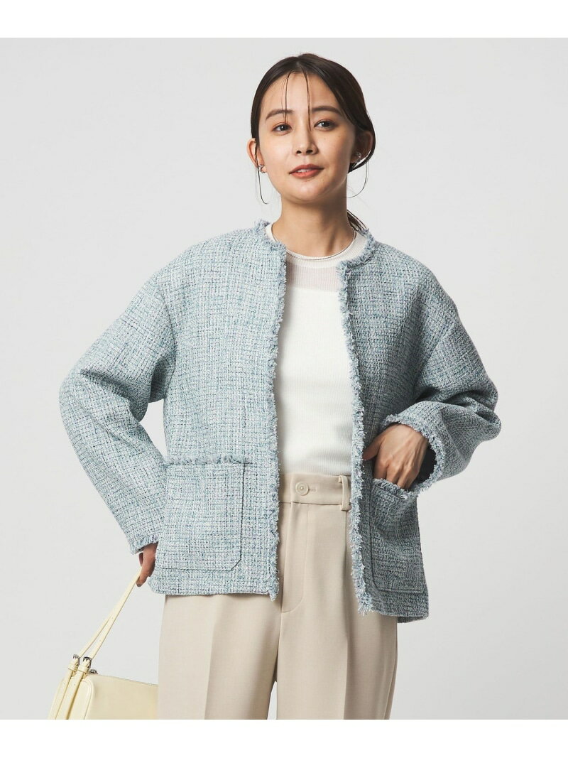 [size SHORTあり]ミックス ツイードライク ポケット ノーカラー ジャケット UNITED ARROWS green label relaxing ユナイテッドアローズ グリーンレーベルリラクシング ジャケット・アウター ノーカラージャケット ネイビー【先行予約】*【送料無料】[Rakuten Fashion]