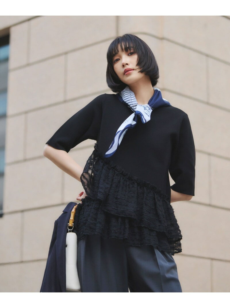 Rakuten - ドッキング ペプラム ショートスリーブ ニット プルオーバー ウォッシャブル UNITED ARROWS green label relaxing ユナイテッドアローズ グリーンレーベルリラクシング トップス ニット ベージュ ブラック ホワイト【送料無料】[Rakuten Fashion]