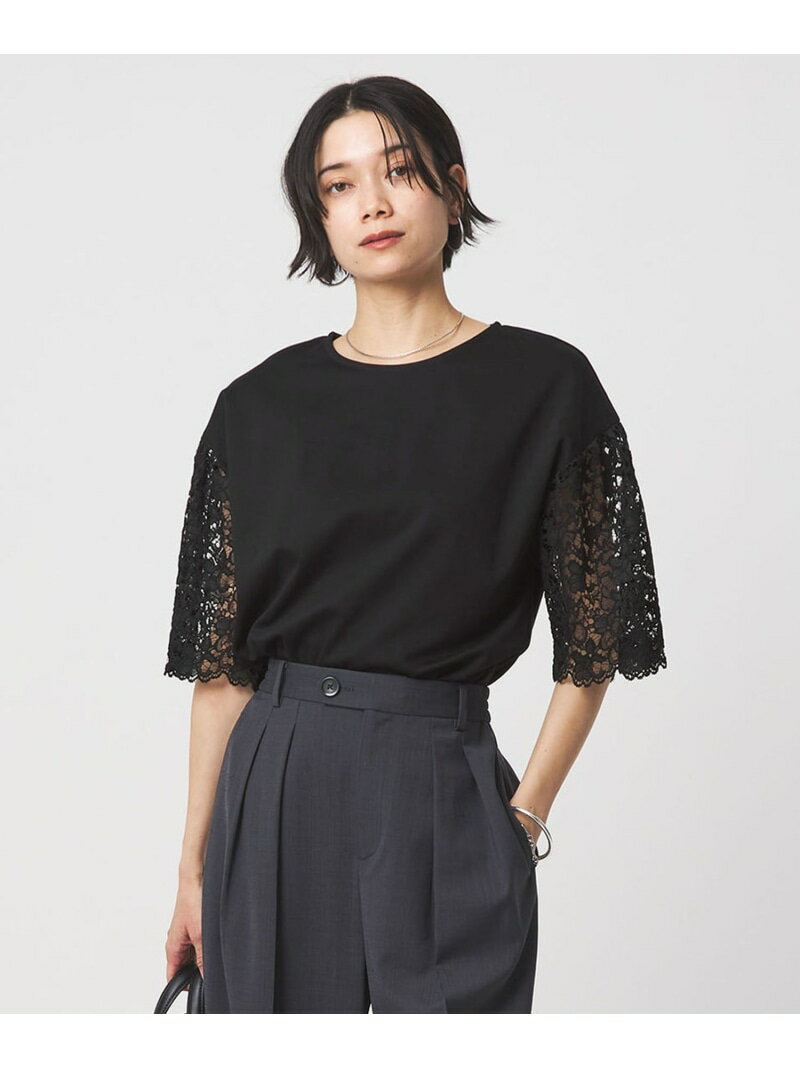 Rakuten - 袖レース ドッキング プルオーバー カットソー UNITED ARROWS green label relaxing ユナイテッドアローズ グリーンレーベルリラクシング トップス カットソー・Tシャツ ホワイト ブラック ブラウン【送料無料】[Rakuten Fashion]