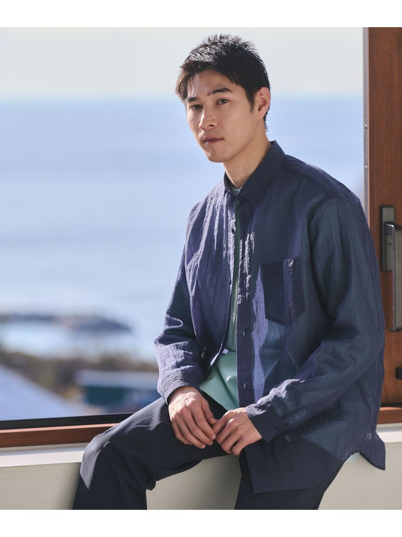 Rakuten - ナイロン シアー リップストップ 長袖 ジャストルーズ シャツ UNITED ARROWS green label relaxing ユナイテッドアローズ グリーンレーベルリラクシング トップス シャツ・ブラウス ネイビー グレー イエロー【送料無料】[Rakuten Fashion]