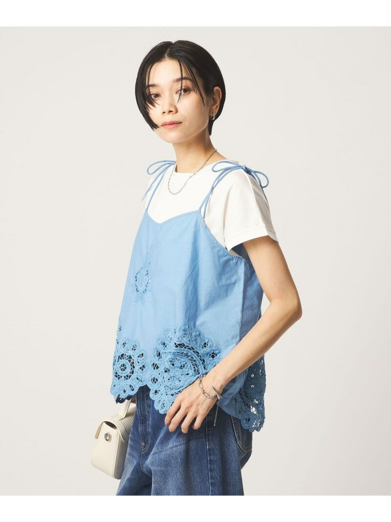 樂天商城 - 【別注】＜Fanaka＞レース キャミソール UNITED ARROWS green label relaxing ユナイテッドアローズ グリーンレーベルリラクシング トップス キャミソール ブルー ホワイト【送料無料】[Rakuten Fashion]