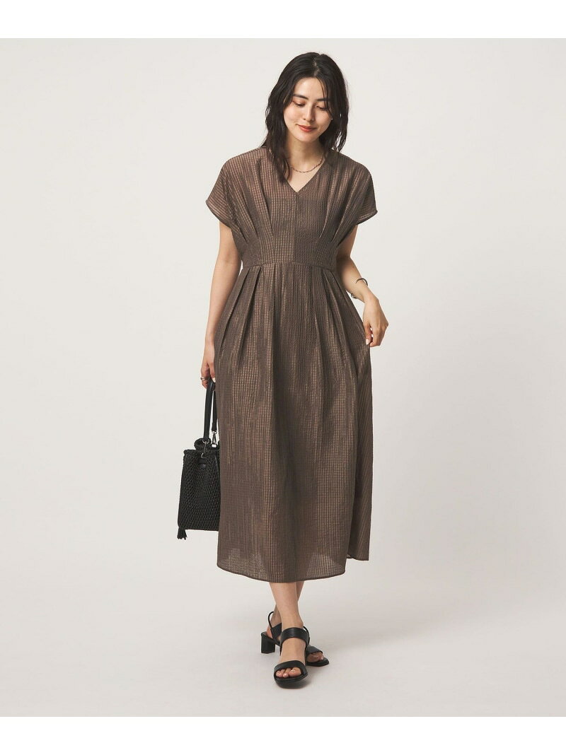 シアー チェック フレンチスリーブ ワンピース UNITED ARROWS green label relaxing ユナイテッドアローズ グリーンレーベルリラクシング ワンピース・ドレス ワンピース ブラック ブラウン