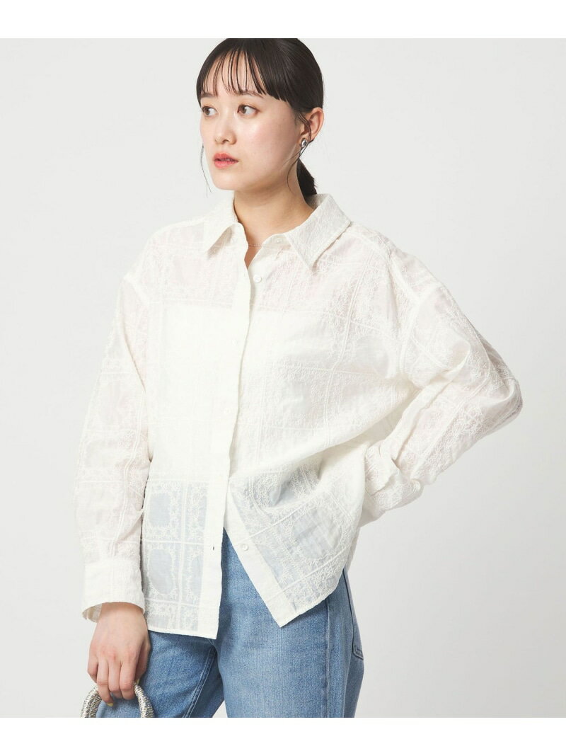 Rakuten - シアー クロス ステッチ シャツ UNITED ARROWS green label relaxing ユナイテッドアローズ グリーンレーベルリラクシング トップス シャツ・ブラウス ブラック ホワイト【送料無料】[Rakuten Fashion]