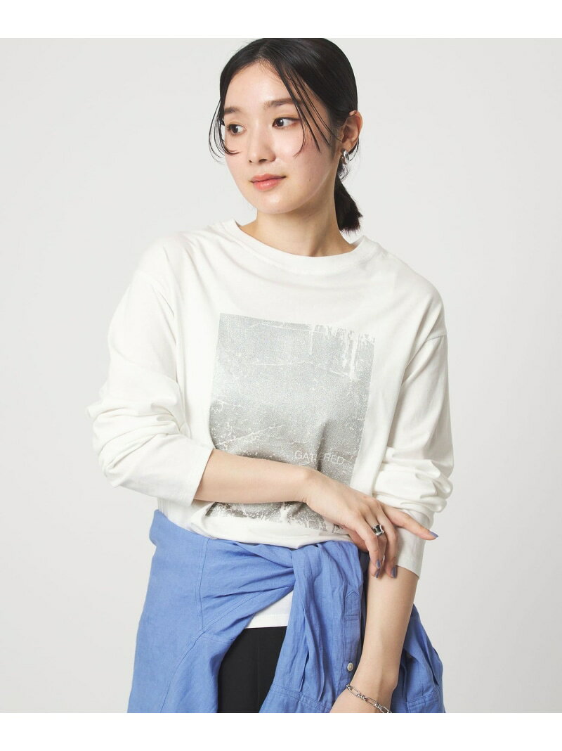 【WEB限定】＜at ease＞メタリックプリント ロングスリーブ カットソー UNITED ARROWS green label relaxing ユナイテッドアローズ グリーンレーベルリラクシング トップス カットソー・Tシャツ グレー ホワイト【送料無料】[Rakuten Fashion]