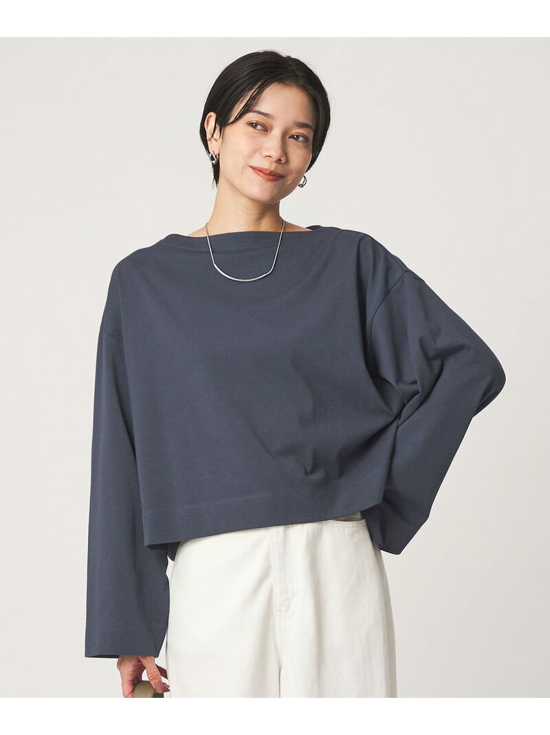 ＜スタイリスト兵藤千尋さんコラボ＞クロップド ワイド ロングスリーブ Tシャツ UVカット UNITED ARROWS green label relaxing ユナイテッドアローズ グリーンレーベルリラクシング トップス カットソー・Tシャツ ネイビー グレー ホワイト【送料無料】[Rakuten Fashion]