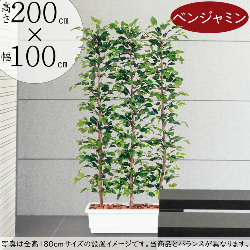 【フェイクグリーン】観葉植物 おしゃれ パーテーション パーティション 間仕切り 仕切り 大型 全高200cm リアル 人気 おすすめ ベンジャミン グリーンのカーテン 人工観葉植物 造花 緑 人工樹木 フィカス ベンジャミナ コンテナ 幅広 横長 ワイド 長角 特大 大きい 大きめ