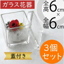 ガラス花瓶 蓋付き おしゃれ 人気 フラワーベース 花器 ガラス花器 キューブ 四角 ボックス 箱型 BOX インテリア 透明 クリア 硝子 アレンジメント 観葉植物 ミニ観葉 ディスプレイ ギフト プレゼント 小物入れ 容器 入れ物 ガラスの宝石箱 S 口6cm×全高6cm 3個セット(3)