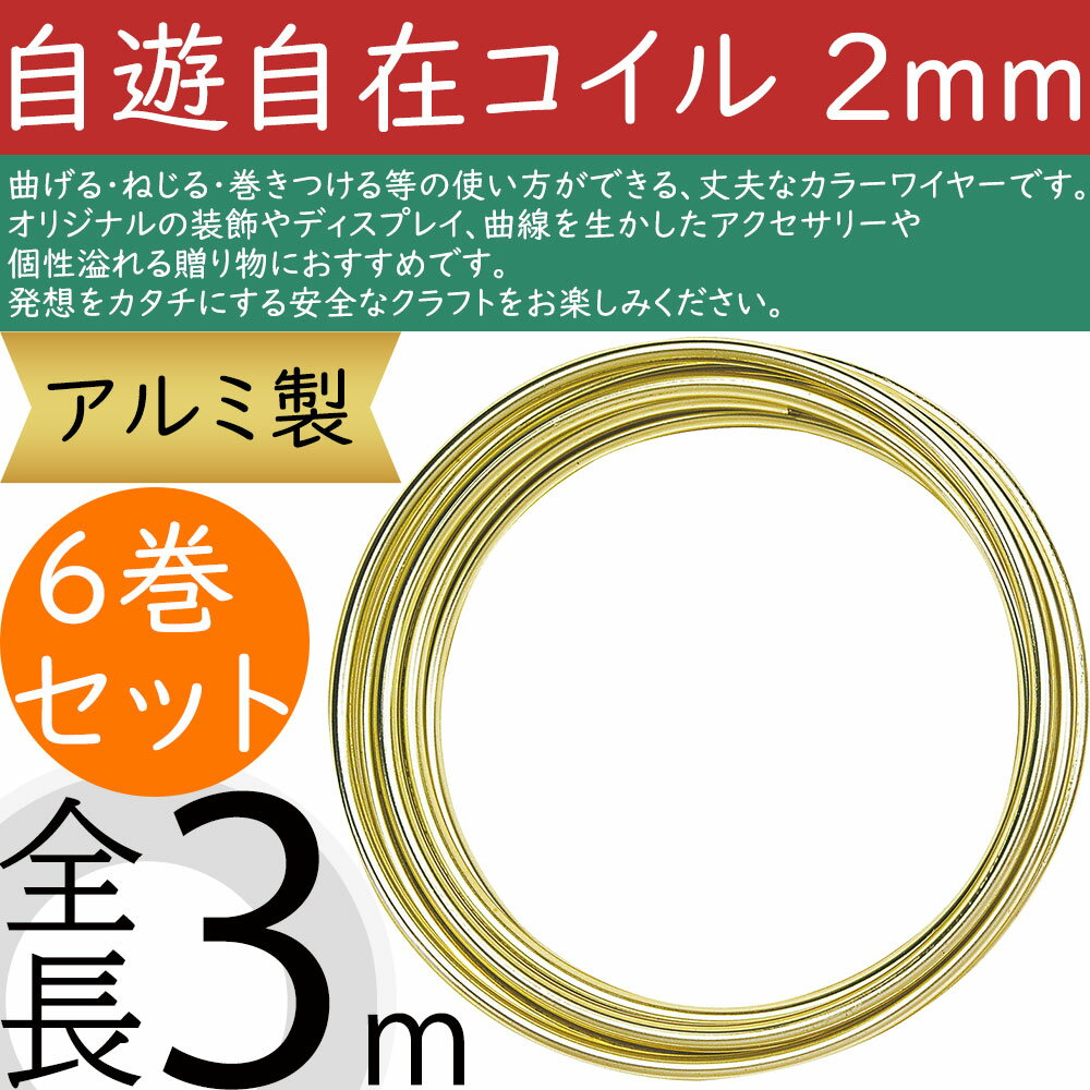 カラーワイヤー 自遊自在 コイル シャインゴールド 2mm アルミ製 おしゃれ 人気 フローラル 資材 花材 ..