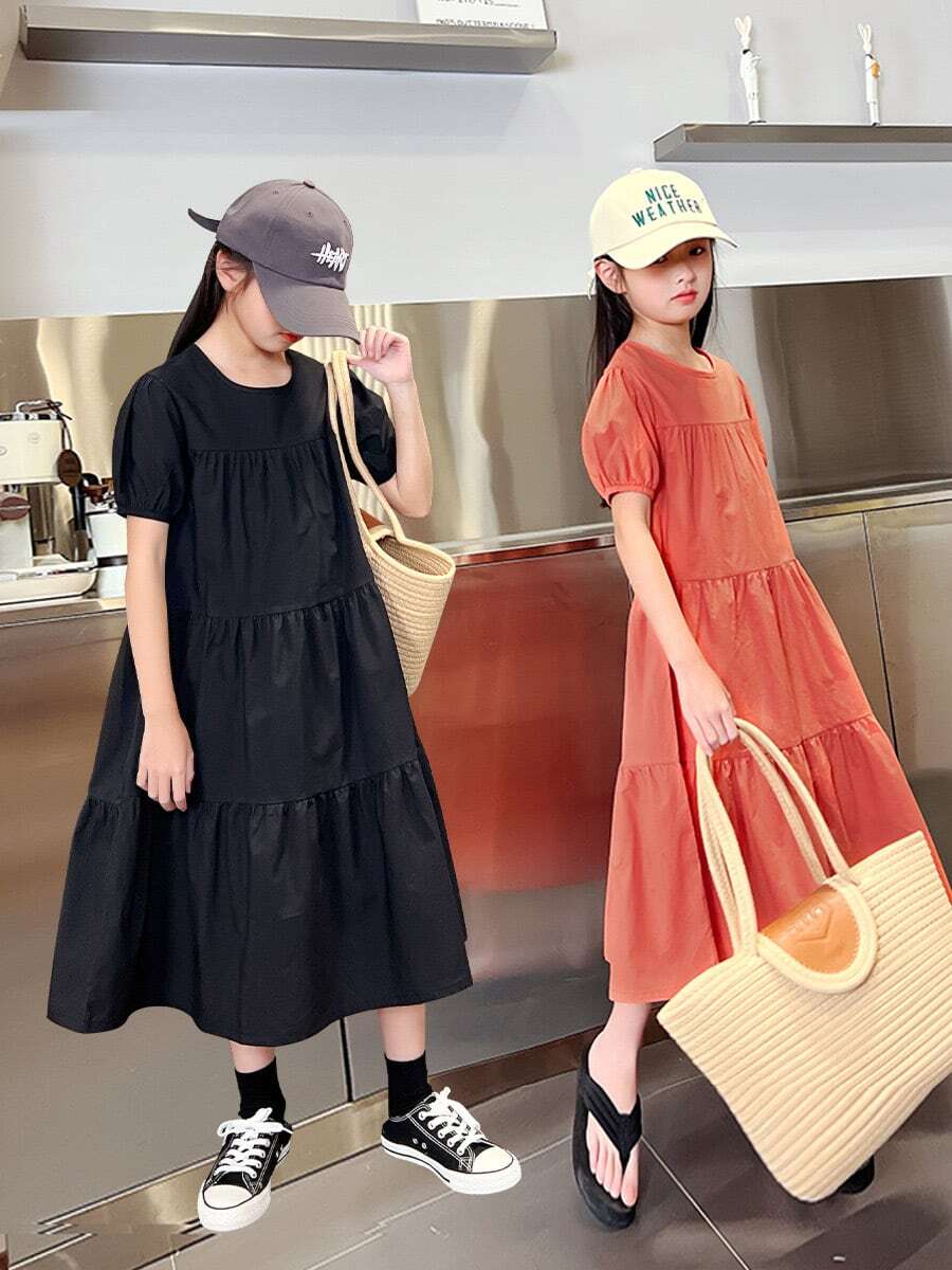 ロング丈ワンピース女の子夏半袖可愛いカジュアル演奏会発表会パーティー結婚式七五三子服小学生中学生..