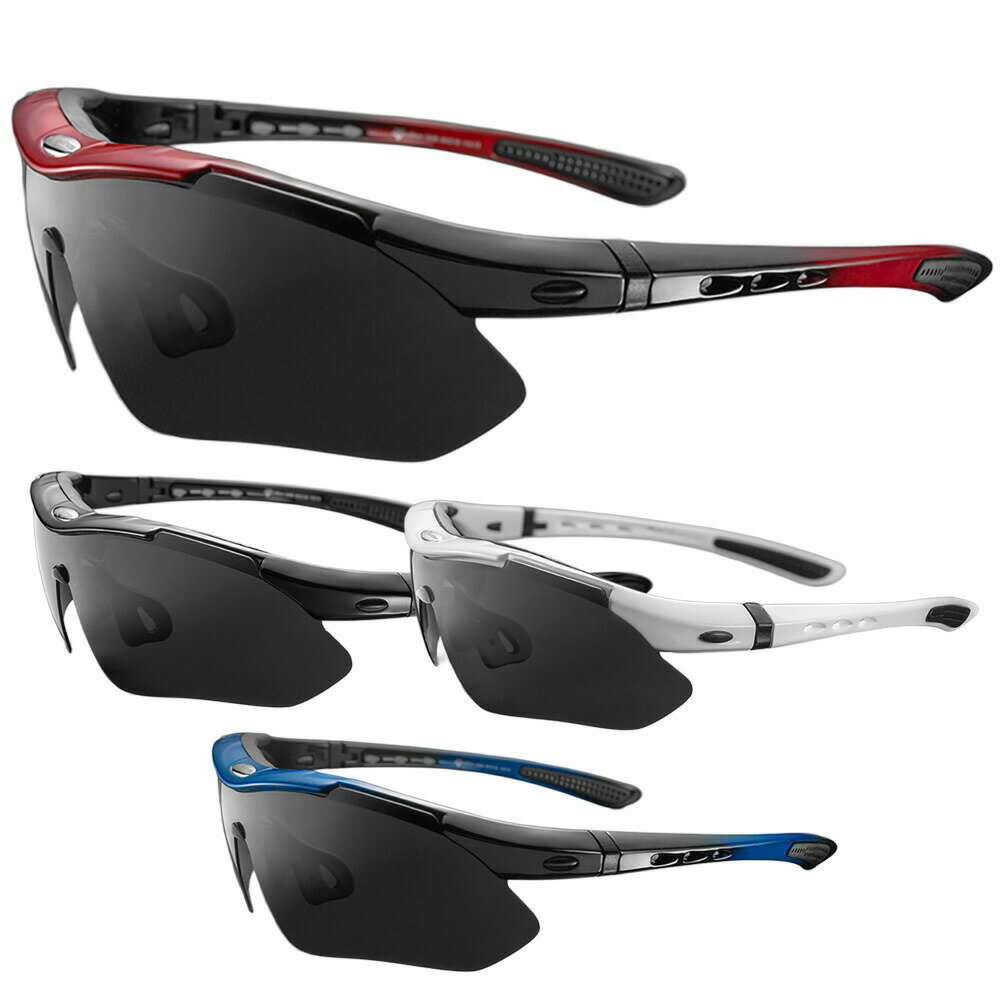 スポーツサングラス5種類のレンズ付属偏光グレーブルークリアブラウンイエローレンズスポーツバンドイ..