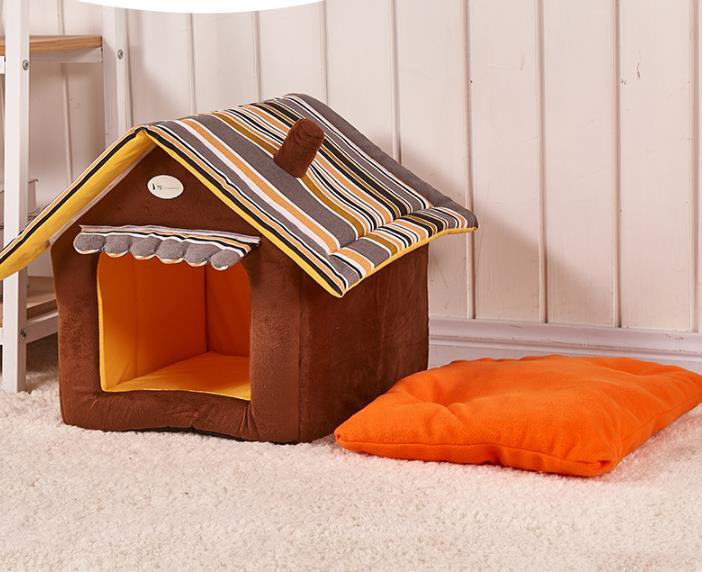 新作可愛い小型犬猫用ペットハウス室内用犬小屋三角屋根ドットペットベッドペットハウス2way犬小屋屋根付きふわふわクッション付き猫テントオールシーズンおしゃれ洗える折りたたみ可寝床冷暖房ホットカーペット対応5サイズS-XXL11色(S：35*35*30cm)