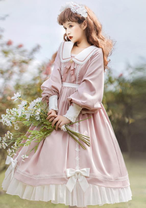 秋冬ゴスロリワンピースロリィタ長袖OPLolitaロリータコスプレ洋装田園風op長袖ワンピース日常服ゴスロ..