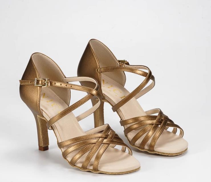 高品質ダンスシューズキッズラテンダンスシューズヒール社交ダンスレディース女性用ラテンシューズ柔らかい底ソフトソール靴女性ラテンシューズ中低ヒール初心者向けdance練習用チャチャワルツスクエアダンス用シューズ青銅色