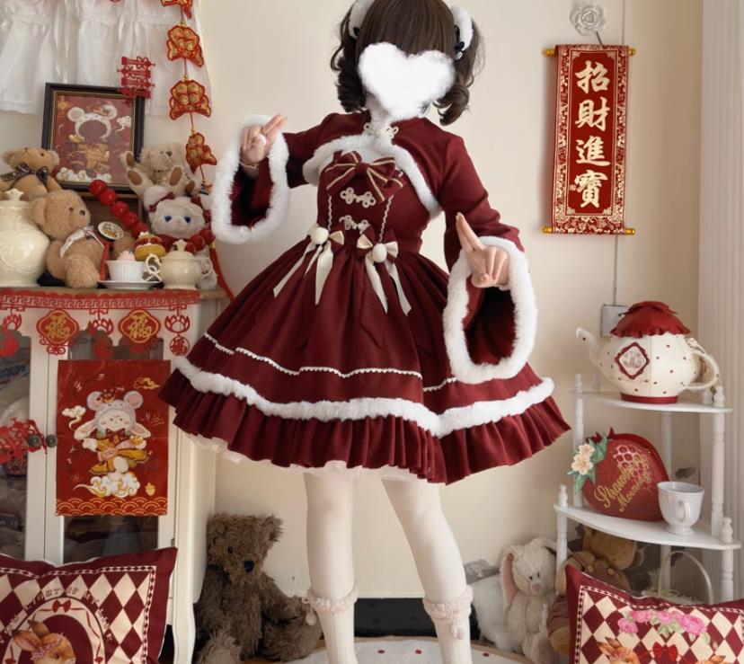 暖冬ロリータ洋装新年jskキャミソールワンピース2点セットロリータスカートゴスロリワンピースロリィタ..