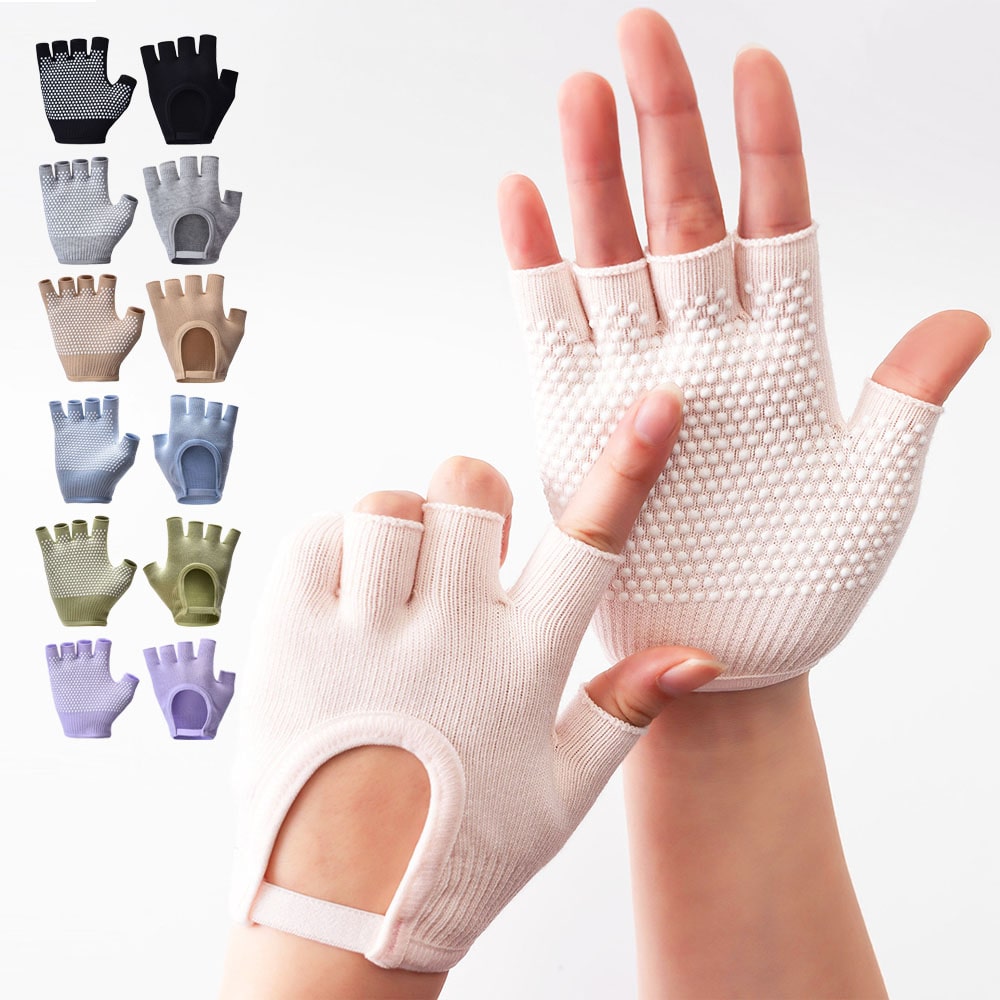 ヨガグローブ指なし穴あきトレーニング滑り止めおしゃれコットンレディース送料無料