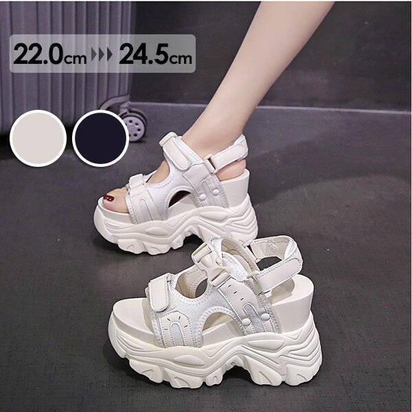 スポーツサンダルレディース厚底サンダルヒール10.5cmシューズスポーツサンダル厚底夏疲れないベルクロ..