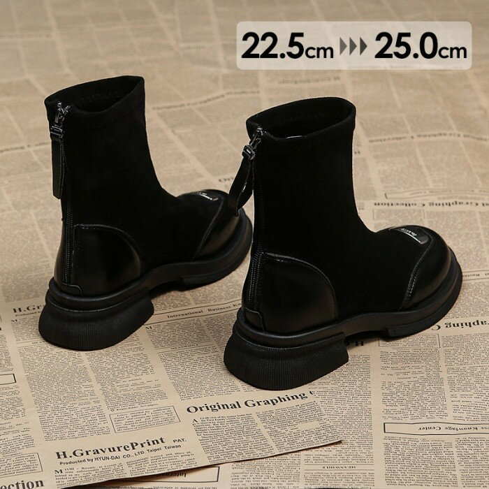 厚底ショートブーツレディース秋冬フレンチ風ブーツ太ヒール美脚効果歩きやすいおしゃれ大人かわいいシ..