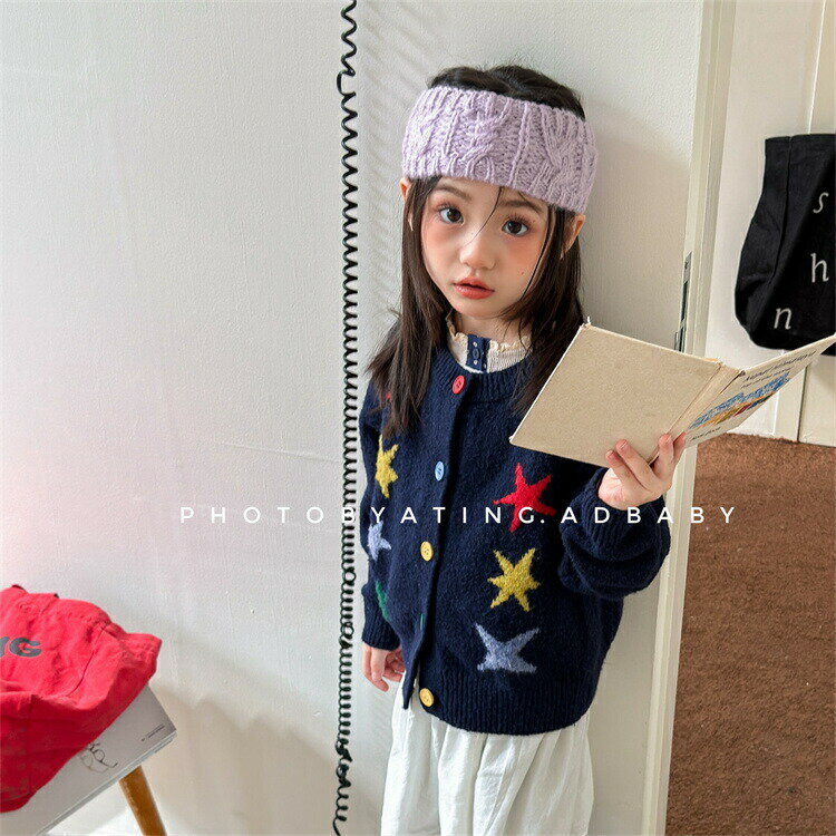 子供服カーディガンキッズ女の子可愛い星柄冬服トップスニットセーター防寒保育園通学オシャレ韓国ファッション80〜130cm 3