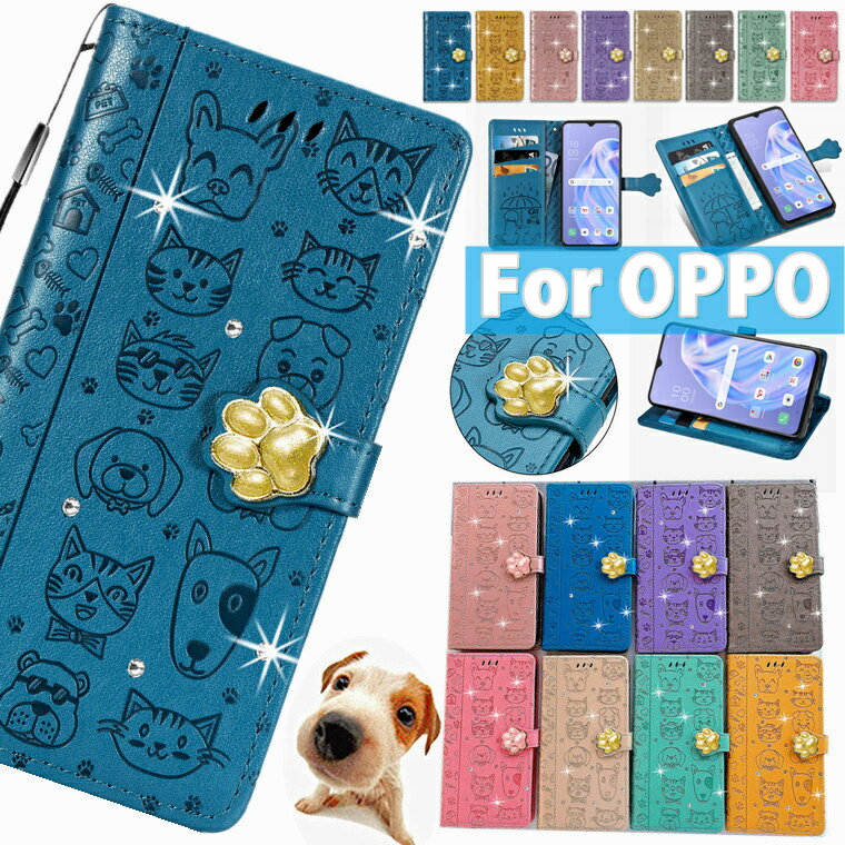 OPPO A3 5G ケース 手帳型 OPPO Reno 13a ケース 耐衝撃 かわいい OPPO A5 5G ケース 手帳 OPPO Reno14 5G カバー OPPO A79 5G ケース 手帳型ケース Reno11 a カバー 猫 犬 おしゃれ キラキラ ストラップ付き カード収納 スタンド 可愛い スマホケース 猫爪 ラインストーン