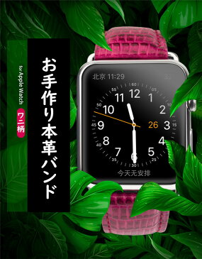 正規品 apple watch 7 バンド Series 5 Series 4 Series 3 Series 2 本革 44mm 40mm 42mm 38mm 対応 ワニ柄 アダプター付き アップル ウォッチバンド 上品 ビジネス Apple Watch Series5 交換バンド 高級 腕時計ベルト 鮮やか 女子 レディース おしゃれ オシャレ