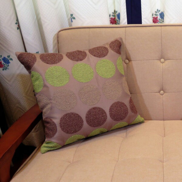 クッションカバー 45×45cm シュニール 水玉 グリーン 洗える 日本製 綿混素材 リビング ダイニング ソファー [2]