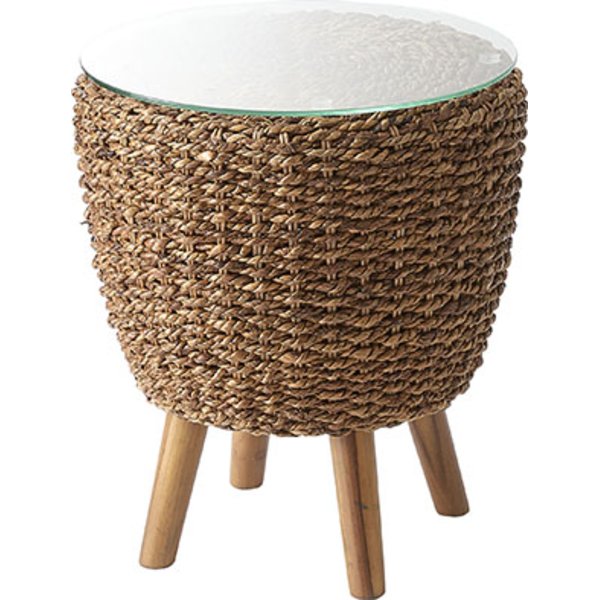 【スーパーSALE対象】アバカ サイドテーブル 約 幅40×奥行40×高さ45cm ガラス天板 アジアンテイスト テーブル ソファテーブル インテリア家具