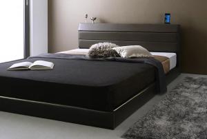 【本日ポイント10倍】棚・コンセント付きレザーすのこベッド ラテックス入り国産ポケットコイルマットレス付き セミダブル