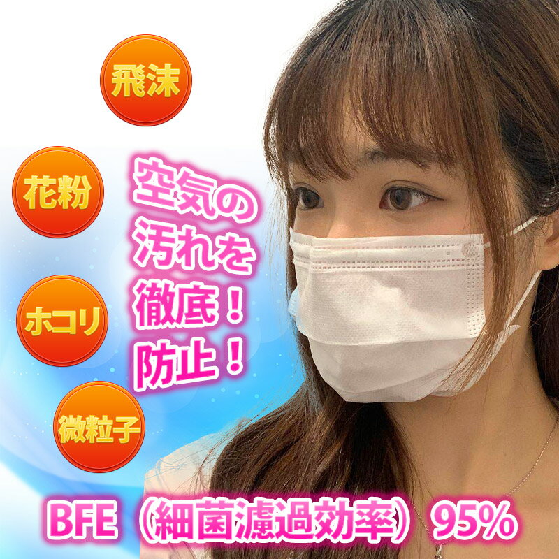 在庫あり　即送 送料無料　マスク 大人用50枚 3層構造 メルトブローン不織布 ノーズワイヤー入り　レギュラーサイズ 男女兼用 色ホワイト 防護 花粉症 花粉 ほこり ウイルス 使いきりタイプ[mask-wht-1go]