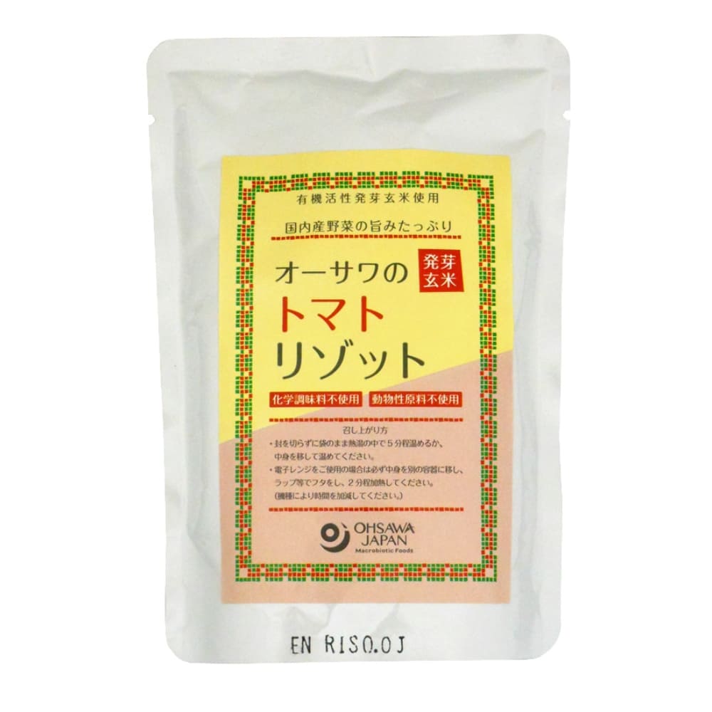 よく一緒に購入されている商品オーサワのベジパスタソース 140g378円オーサワのベジキーマカレー 150g399円オーサワの発芽玄米豆乳きのこリゾット 180g297円●オーサワの野菜ブイヨンで味付け●国内産野菜の旨みたっぷり●ノンオイル●砂糖・動物性原料不使用 ■栄養成分(200gあたり) エネルギー：136kcal たんぱく質：2.6g 脂質：1.4g 炭水化物：28g 食塩相当量：1.87g (推定値) 原材料名&nbsp;&nbsp;&nbsp;有機発芽玄米（秋田産）、玉ねぎ（国内産）、トマトピューレ（国内産）、にんじん・ごぼう・とうもろこし（国内産）、野菜ブイヨン、食塩（海の精）、こしょう内容量&nbsp;&nbsp;200g賞味期限&nbsp;&nbsp;常温で1年保存方法&nbsp;&nbsp;直射日光を避け、常温保存販売者&nbsp;&nbsp;オーサワジャパンその他情報&nbsp;&nbsp;ヴィーガン対応（食品表示による）関連キーワード&nbsp;&nbsp;トマトリゾット、リゾット類似商品はこちらオーサワの発芽玄米豆乳きのこリゾット 180g297円オーサワ 発芽玄米麺 120g399円オーサワの信州 発芽玄米みそ 650g1,080円オーサワ 有機活性発芽玄米ごはん 160g291円オーサワ 国内産有機活性発芽玄米 500g826円オーサワ 雑穀入 活性発芽玄米ごはん 160g318円オーサワ 五目入り 活性発芽玄米ごはん 160318円オーサワの有機活性発芽玄米餅 300g594円オーサワ 有機小豆入 活性発芽玄米ごはん 16302円新着商品はこちら2024/5/17ヴィーガン SOYドーナツ クーベルチョコ グ486円2024/5/17ヴィーガン SOYドーナツ あまおうフランボワ486円2024/5/17ヴィーガン SOYドーナツ ピュアピスタチオ 486円再販商品はこちら2024/5/175月20日入荷！かるなぁ ヴィーガン洋風だし 555円2024/5/16桜井食品 ベジタリアンのラーメン・みそ味 984,352円2024/5/15米粉のクッキー 7枚 メロディアン グルテンフ321円2024/05/18 更新