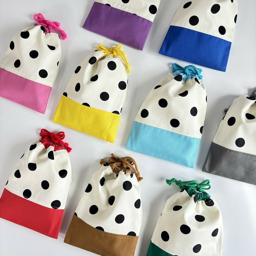 【日本製】給食袋ロング 長いものが入る縦長タイプ COLORFULミルキーポルカドット 当店人気NO1 巾着袋 ..