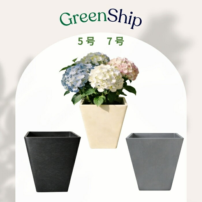 Rakuten - Greenship 植木鉢 プランター 観葉植物鉢　深型 排水穴ありキャップ付き エコ素材（樹脂＆石粉） 厚目で丈夫 取り扱いしやすい コンクリート調 屋外・室内兼用 7号 5号