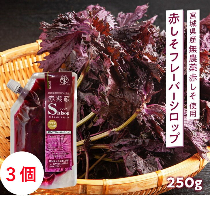 [楽天ランキング1位!][3個セット]濃縮赤しそジュース 250g シロップ 無農薬 化学肥料不使用 送料無料 ..